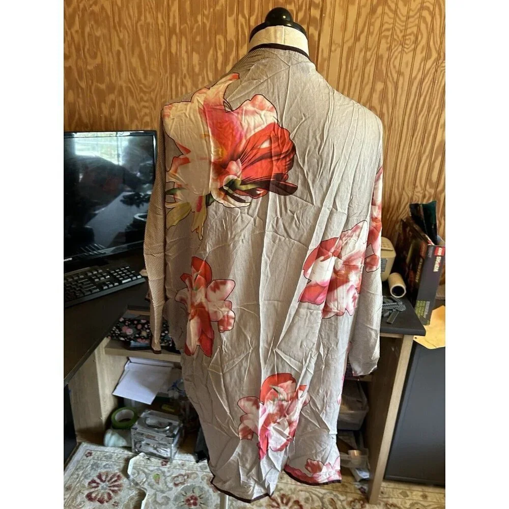 Feathers By Tolani One Size Floral Open Front Kimono Modal Boho O/S Short Sleeve